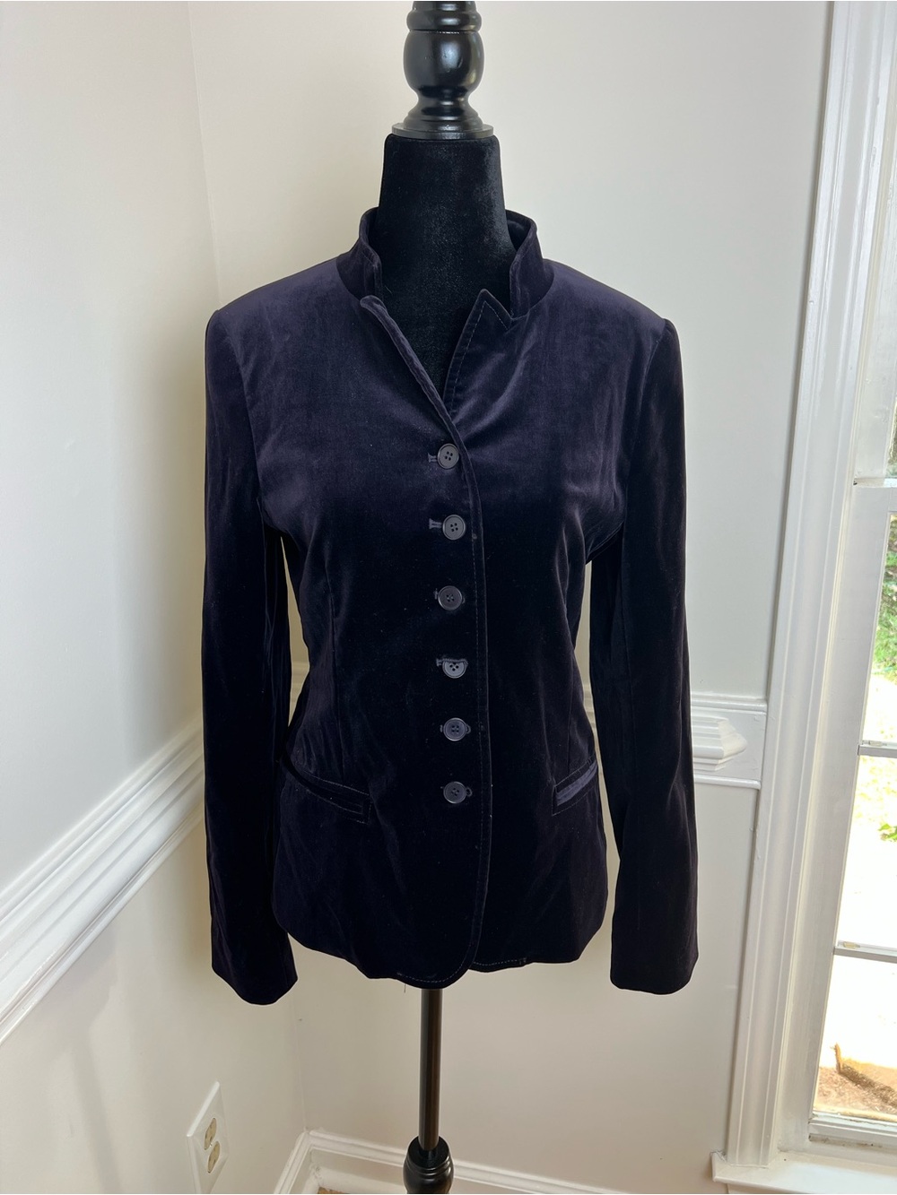 Theory Deep Purple Velvet Military Blazer Standing Collar Size 6 Made in USA